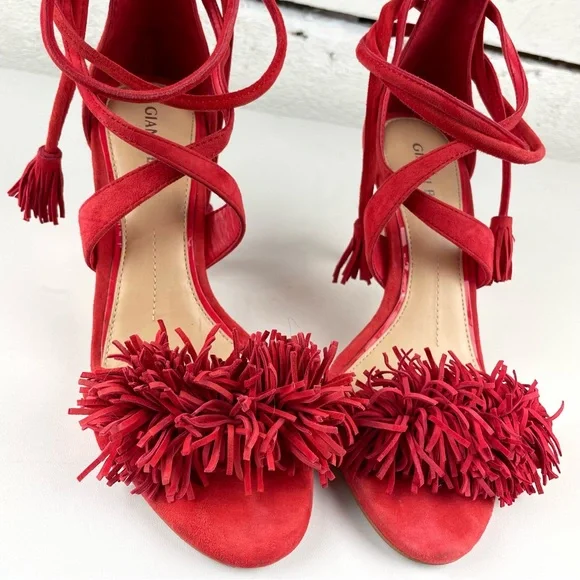 Gianni bini red tassle fringe heels suede - Picture 4 of 6